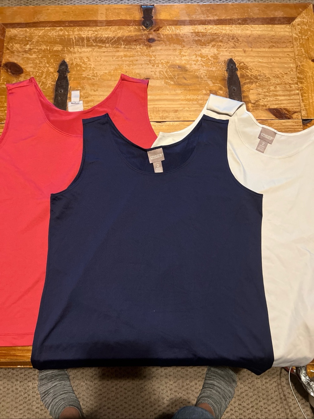 Chico’s  Sleeveless Tank top- Navy, off White, Coral- size 2